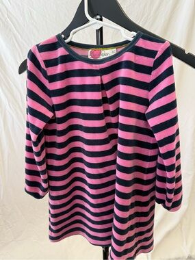 Mini Boden Pink and Navy Striped Knit Dress